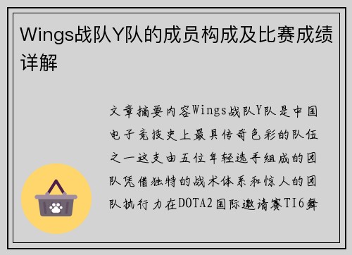 Wings战队Y队的成员构成及比赛成绩详解